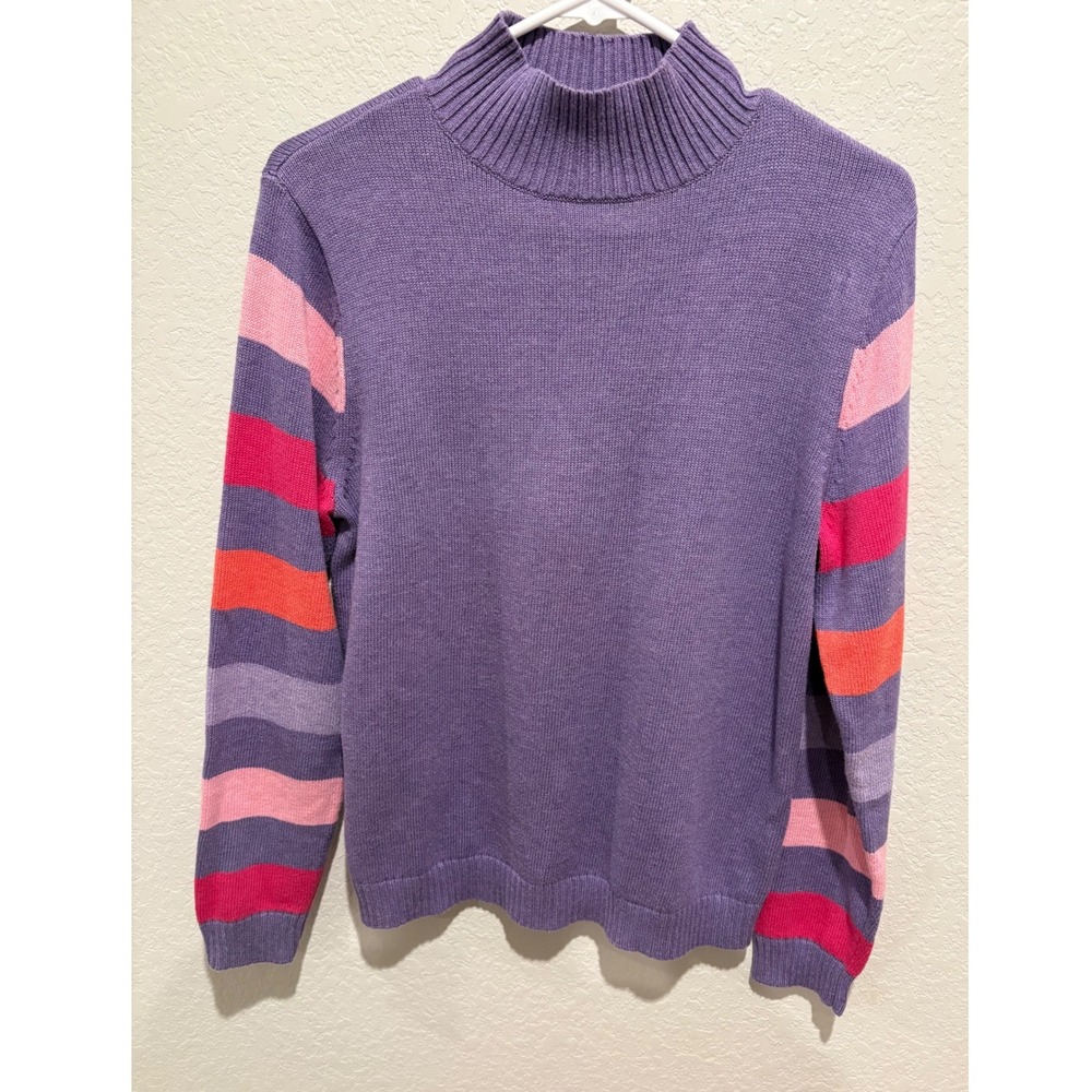 Vintage Y2K Pendleton Purple Striped Mock Neck Cotton Sweater M